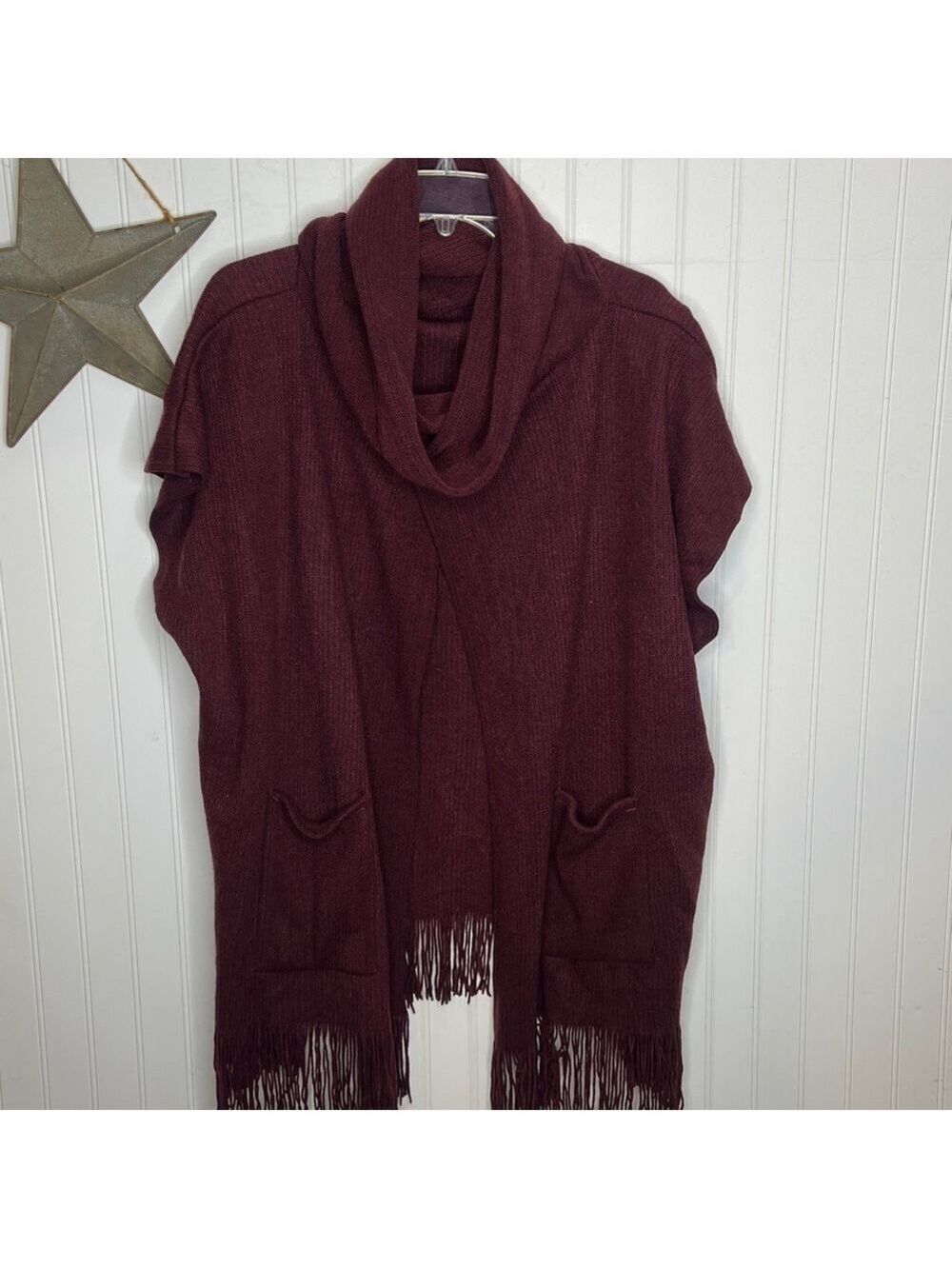 Burgundy Fringe Shawl Size Medium/Large